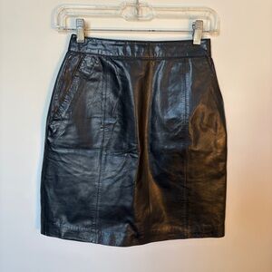 Vintage Black 100% Leather Skirt